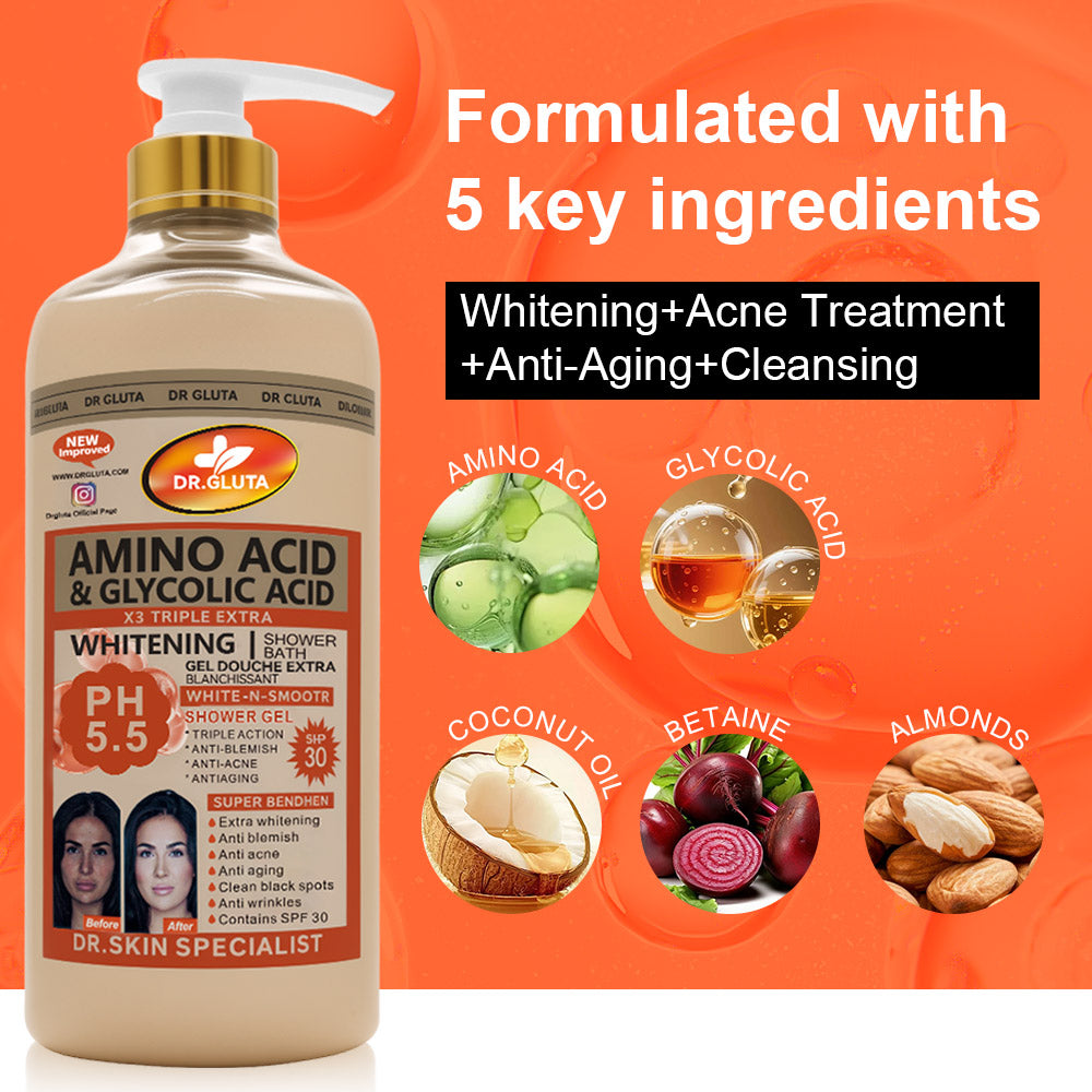 Amino Acid & Glycolic Acid Shower Gel Anti-aging Whitening Body Skin Care Brightening Bath Wash