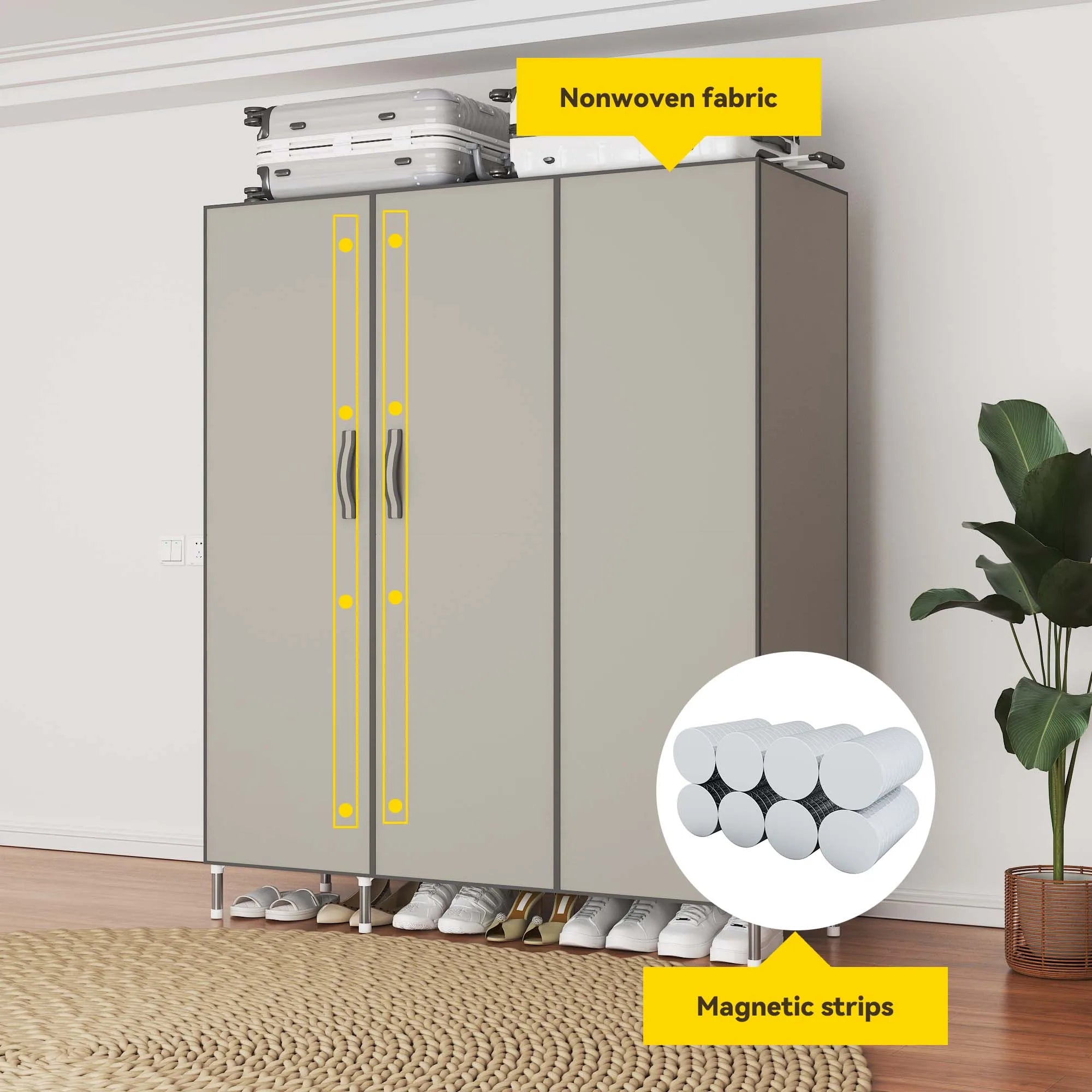 A Simple Wardrobe with Double Doors, Magnetic Adsorption, Thickened Panels, Large Capacity and Strong Load-bearing Capacity