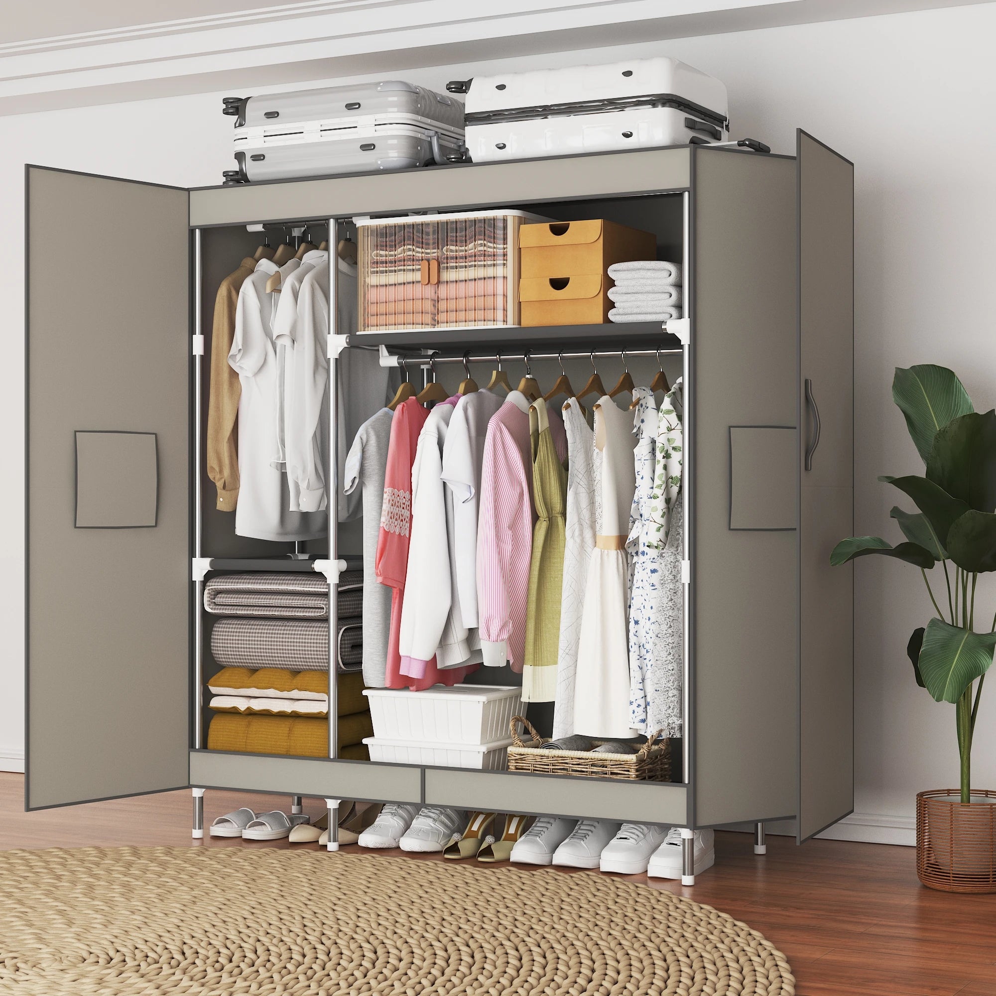 A Simple Wardrobe with Double Doors, Magnetic Adsorption, Thickened Panels, Large Capacity and Strong Load-bearing Capacity