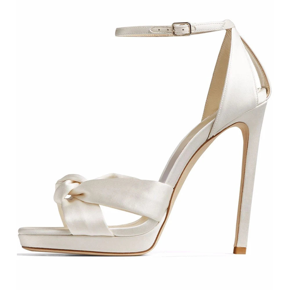 Beautiful Wedding Bride Shoes Fuchsia Satin Knot Buckle Strap Ladies Plus Size Party Stilettos Heels for Women