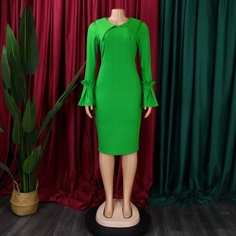 D3201 Latest Design Solid Color V-neck Slim Long Sleeve Dress Ladies Office Dresses Women Formal Work Pencil Career Dresses