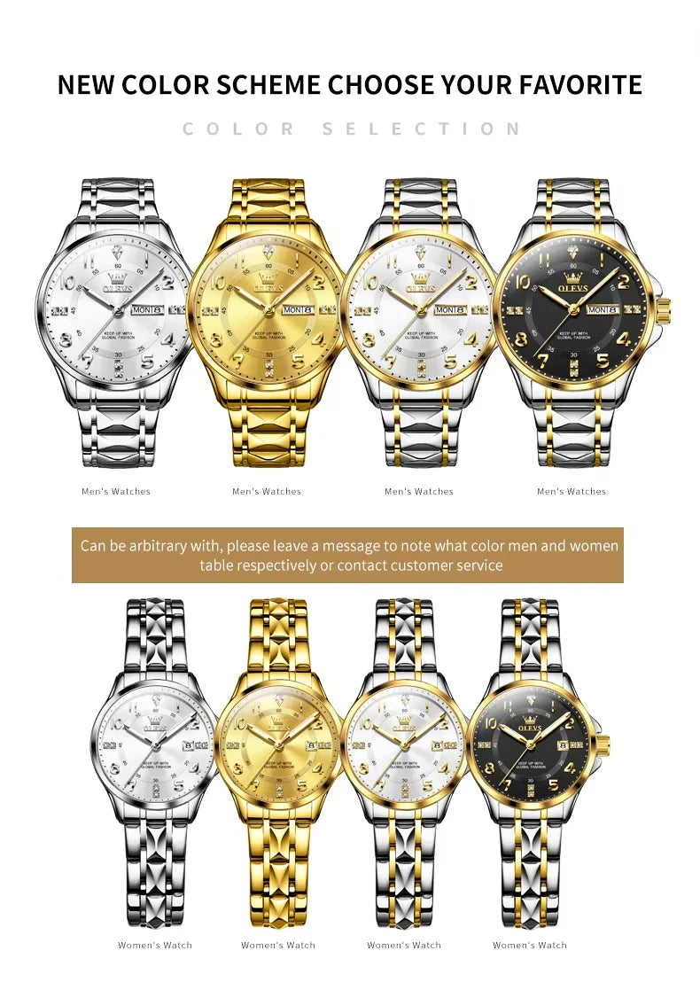 Delicate OLEVS 2910 Double Designer Watches Famous Brands Women Men Couples Quartz Watch Set for Lover