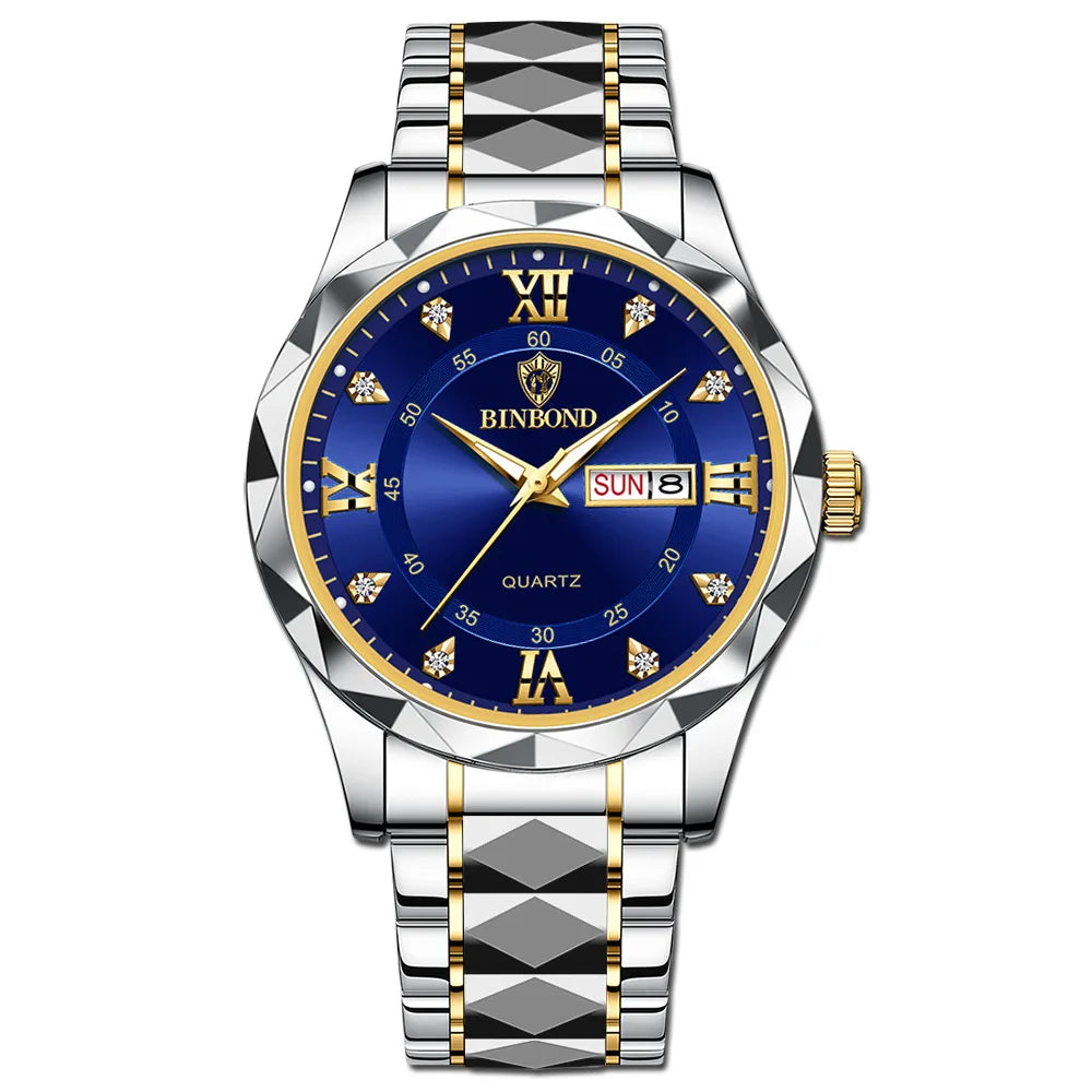 BINBOND 2521 B2521 Men Women Couple Wristwatch Stainless Steel Luminous Quartz Watch for Reloj Montres Homme Relogio Masculino