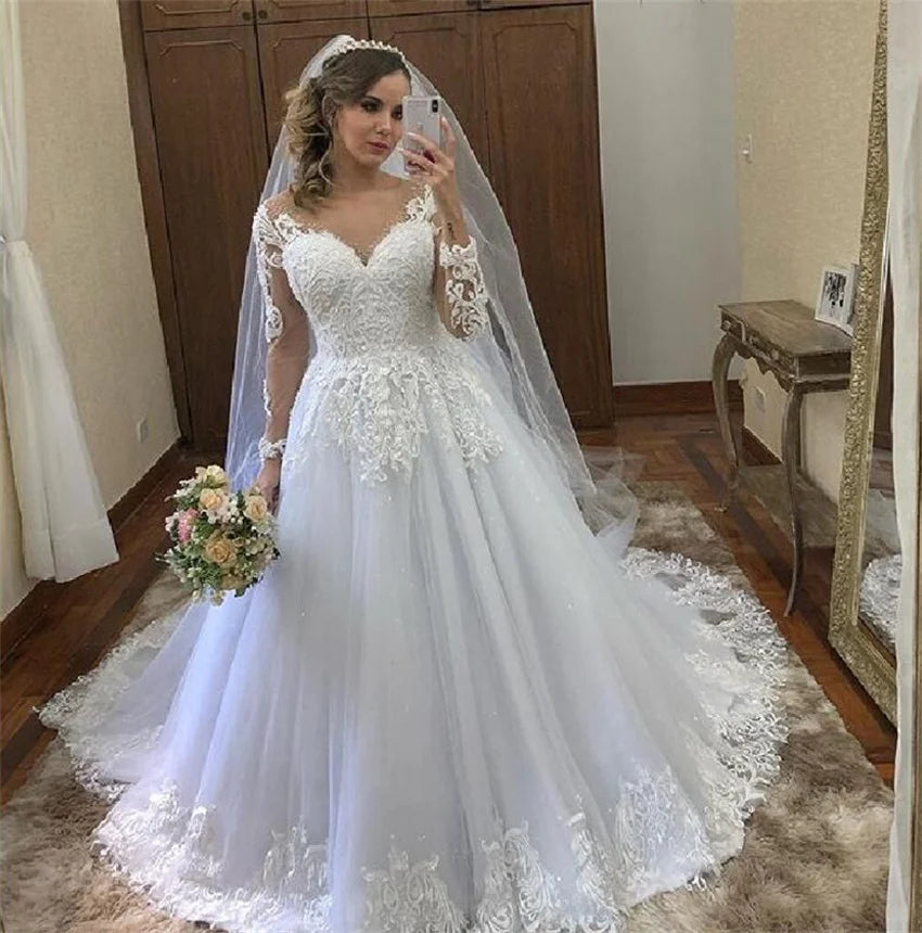 Customized robe de mariage Long Sleeve Wedding Dresses New Style Romantic Lace Appliques Bridal dress A-line Vestidos De Noiva