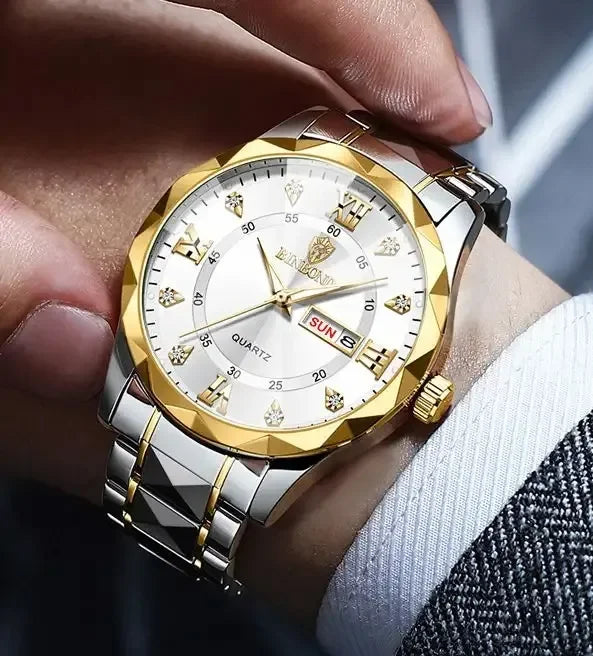 BINBOND 2521 B2521 Men Women Couple Wristwatch Stainless Steel Luminous Quartz Watch for Reloj Montres Homme Relogio Masculino