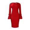 D3201 Latest Design Solid Color V-neck Slim Long Sleeve Dress Ladies Office Dresses Women Formal Work Pencil Career Dresses