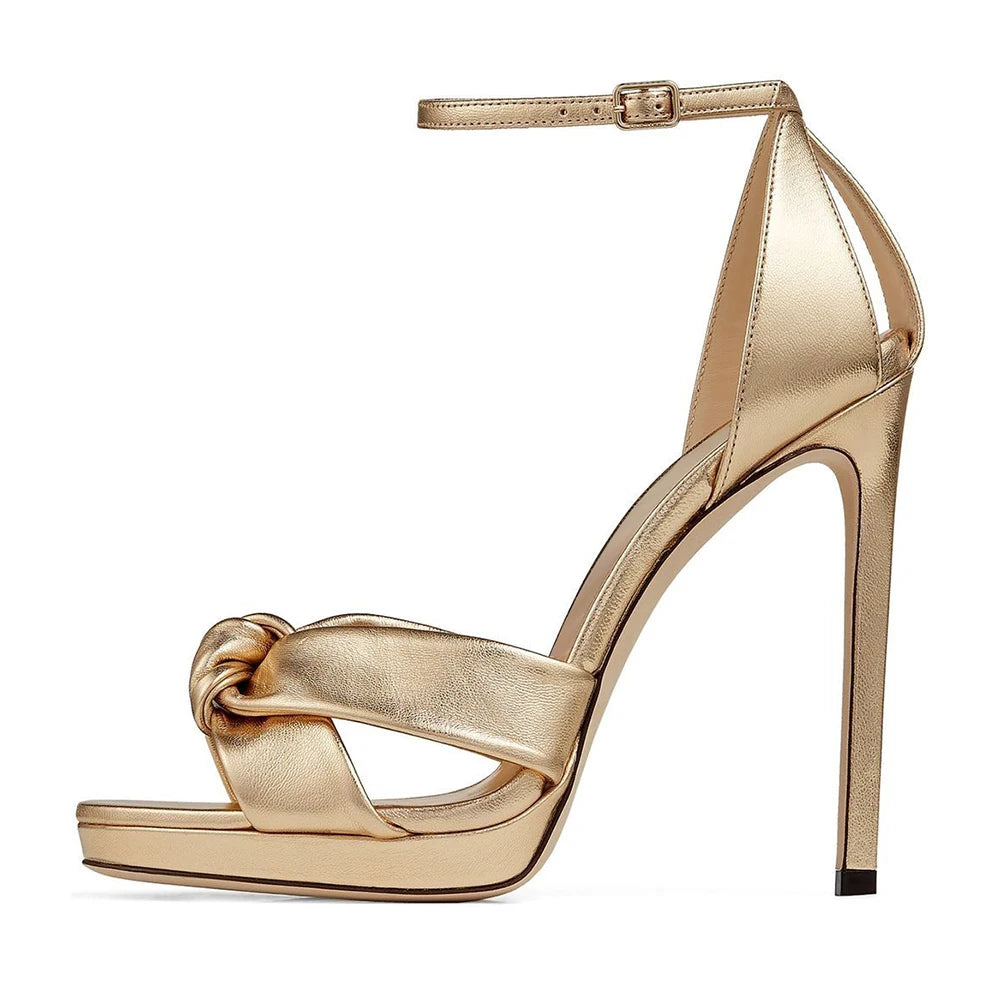 Beautiful Wedding Bride Shoes Fuchsia Satin Knot Buckle Strap Ladies Plus Size Party Stilettos Heels for Women