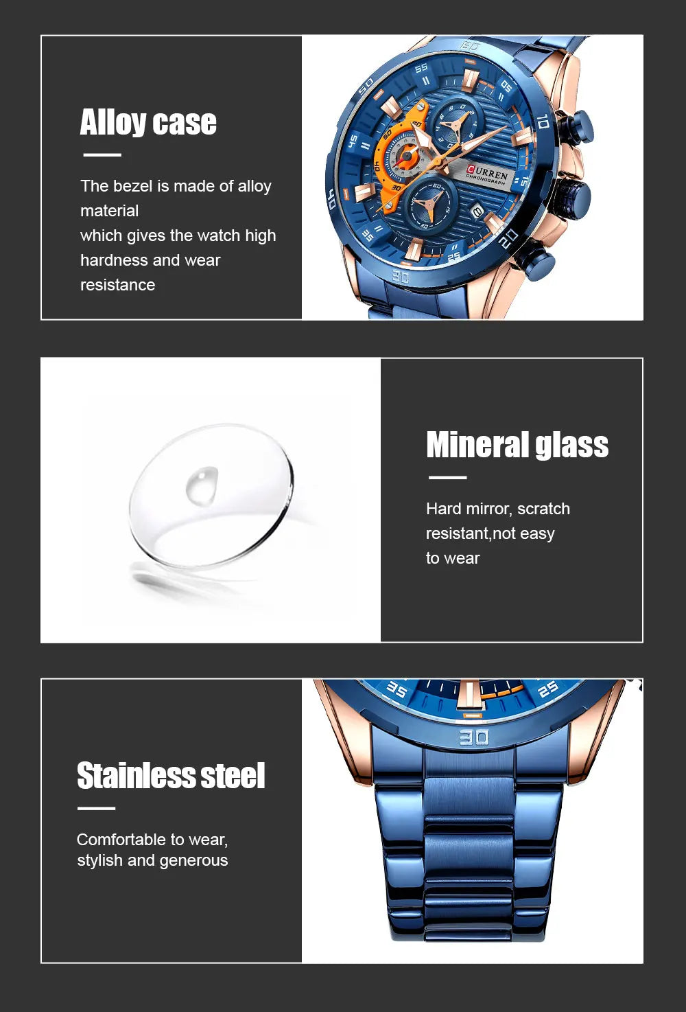 CURREN 8402 Men Fashion Quartz Movement Watches Reloj Fashion Luxury Montres De Luxe Stainless Steel Strap Men's Wrist Watches