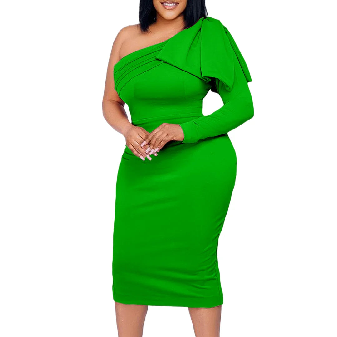 D3173  2024 New Diagonal Collar Solid Color Fashion Bag Sexy African Plus-size Women's Dress