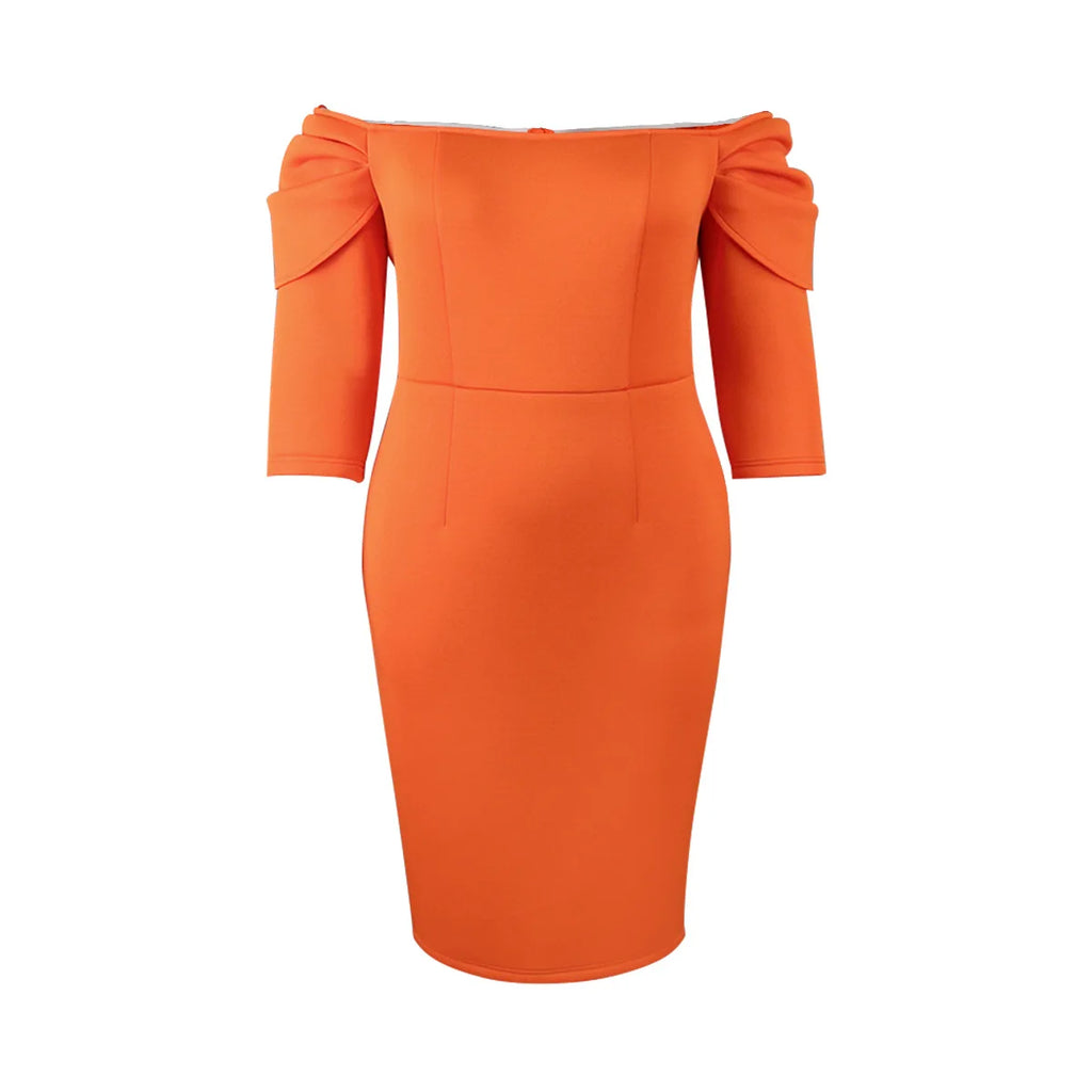 2024 Solid Colour Flower Petal Sleeve Pleated Pencil Package Hip Temperament Through Le Casual Natural Woven Plus Size Dress