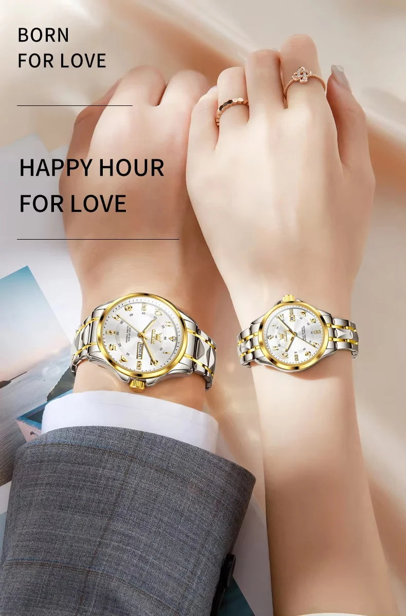 Delicate OLEVS 2910 Double Designer Watches Famous Brands Women Men Couples Quartz Watch Set for Lover