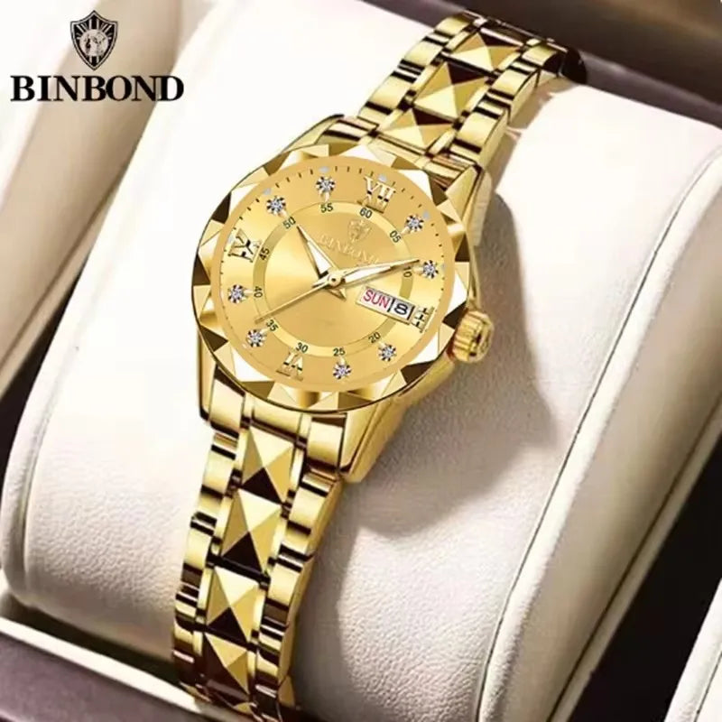 BINBONG B2521 2521 Luxury Quartz Watch Women Stainless  Waterproof Ladies Fashion Dress Wristwatch for Girlfriend Lovers Gift