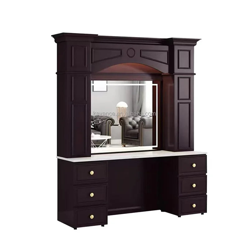 Barbershop Mirror Station with Integrated Storage Space for Salon Furniture