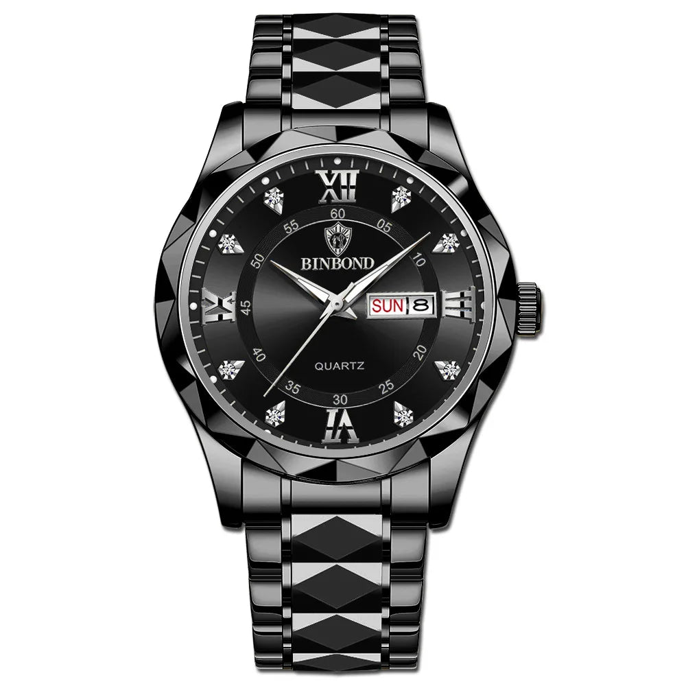 BINBOND 2521 B2521 Men Women Couple Wristwatch Stainless Steel Luminous Quartz Watch for Reloj Montres Homme Relogio Masculino