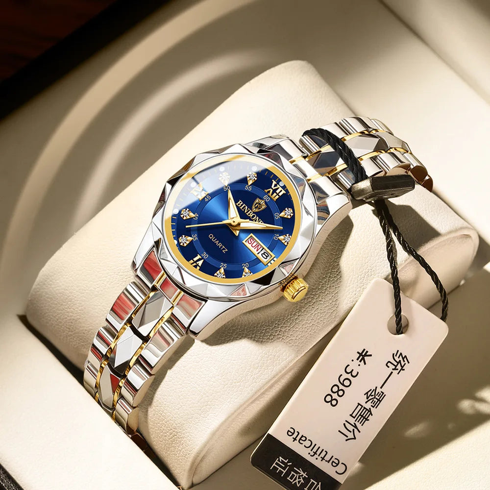 BINBONG B2521 2521 Luxury Quartz Watch Women Stainless  Waterproof Ladies Fashion Dress Wristwatch for Girlfriend Lovers Gift
