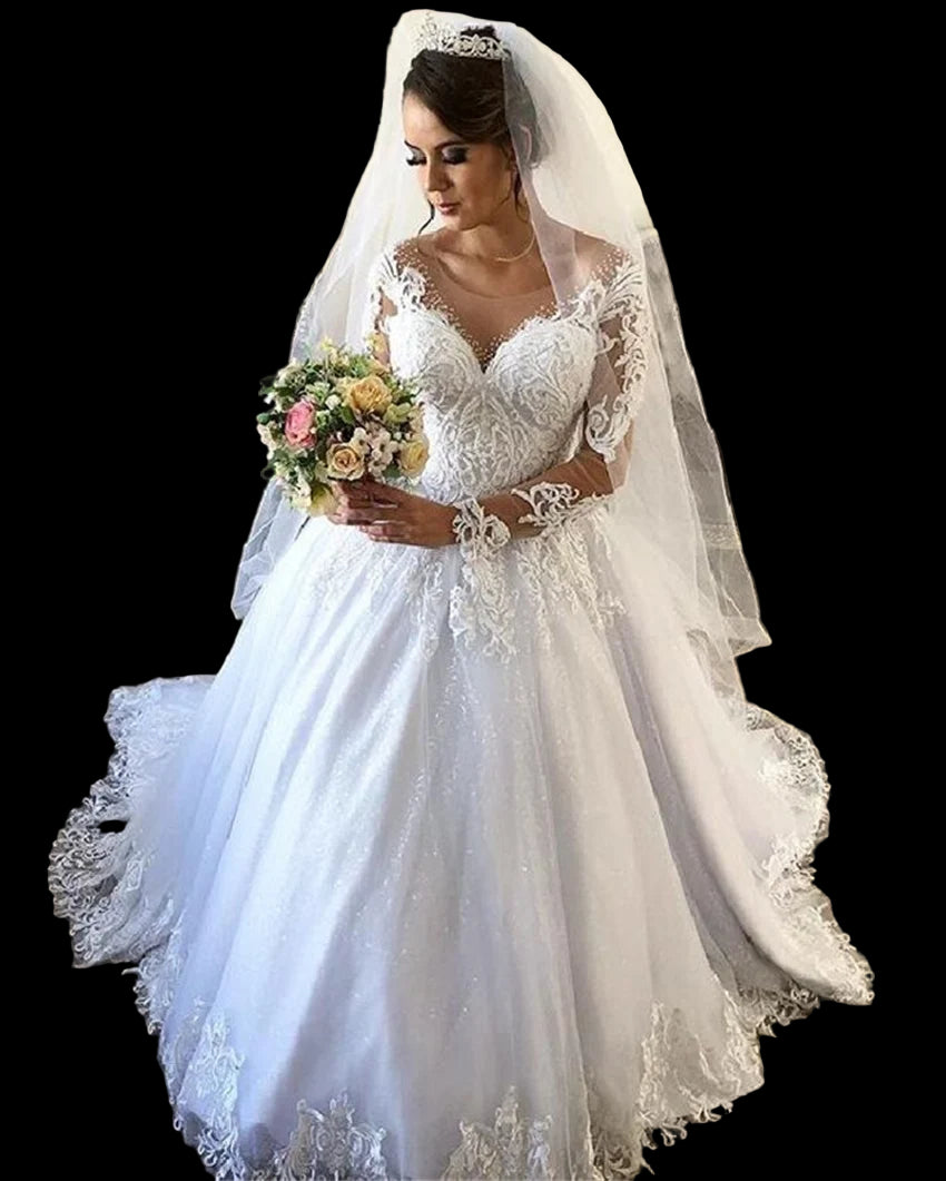 Customized robe de mariage Long Sleeve Wedding Dresses New Style Romantic Lace Appliques Bridal dress A-line Vestidos De Noiva