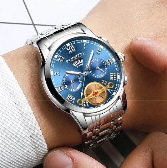 Fngeen 4001 Fashion Luxury Tourbillon Quartz Steel Wristwatch Jam Montres Reloj Life Waterproof Luminous Pointer Watch for Men