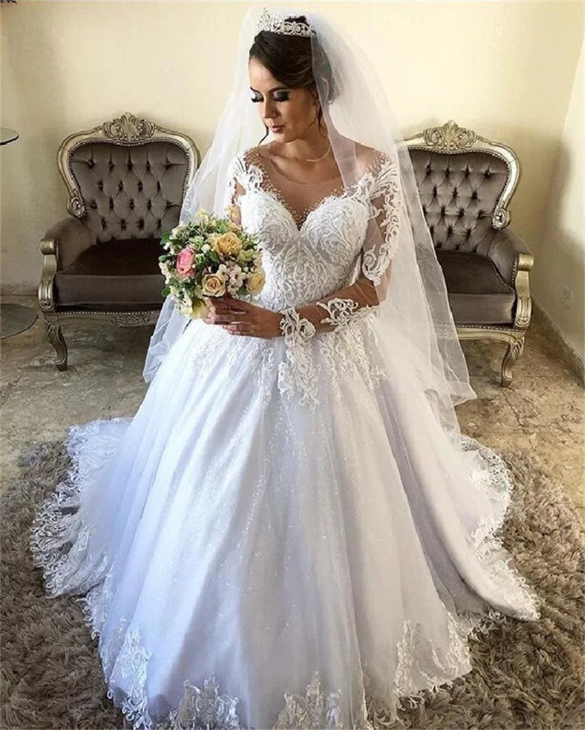 Customized robe de mariage Long Sleeve Wedding Dresses New Style Romantic Lace Appliques Bridal dress A-line Vestidos De Noiva