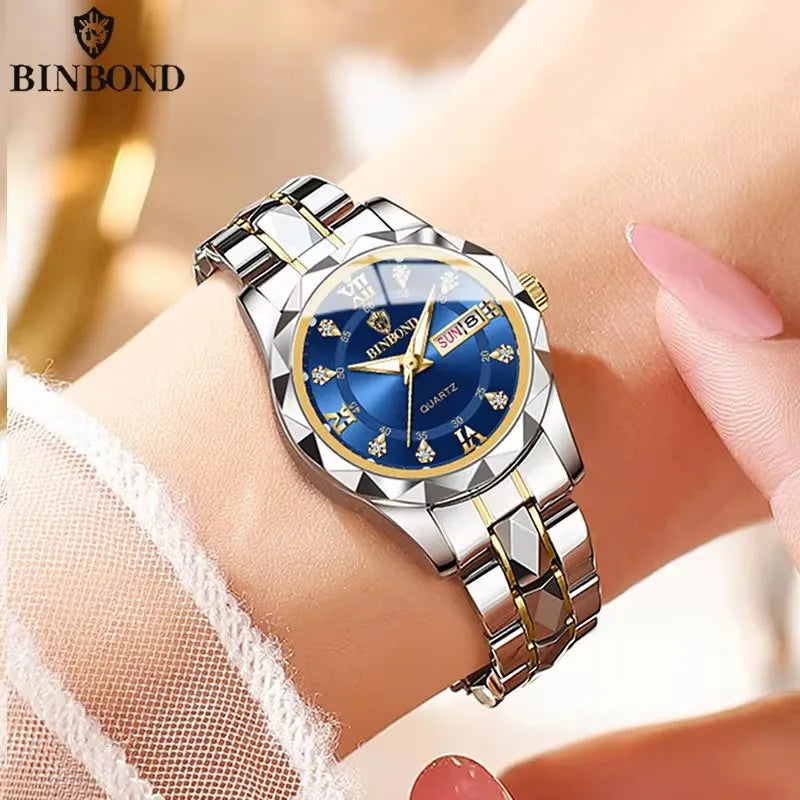 BINBONG B2521 2521 Luxury Quartz Watch Women Stainless  Waterproof Ladies Fashion Dress Wristwatch for Girlfriend Lovers Gift
