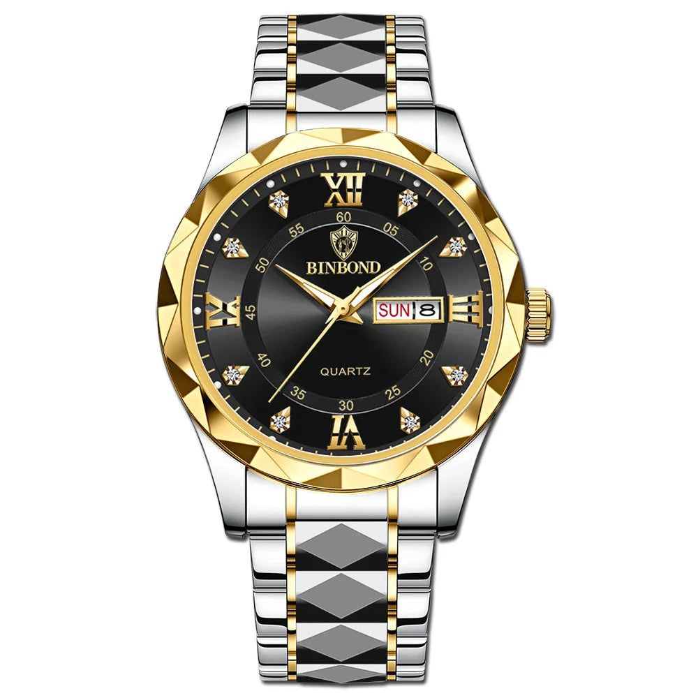 BINBOND 2521 B2521 Men Women Couple Wristwatch Stainless Steel Luminous Quartz Watch for Reloj Montres Homme Relogio Masculino