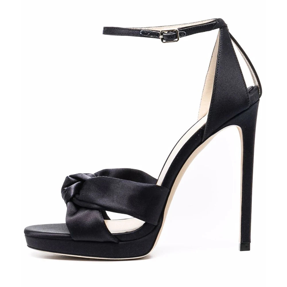 Beautiful Wedding Bride Shoes Fuchsia Satin Knot Buckle Strap Ladies Plus Size Party Stilettos Heels for Women