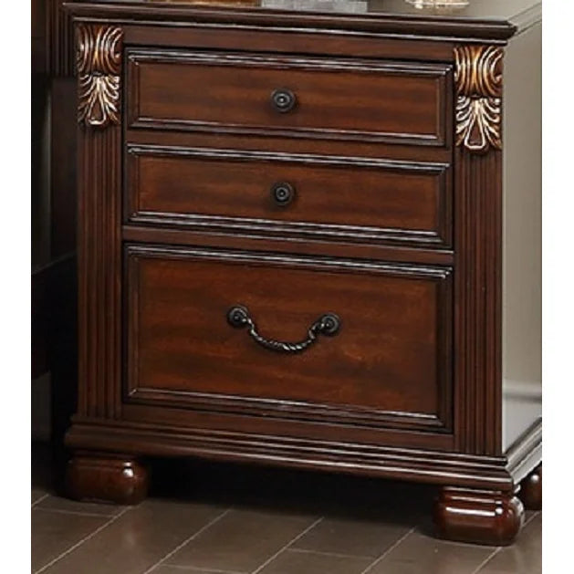 DB Bedroom Furniture Traditional Style Unique Wooden Nightstand Drawers Bed Side Table in Cherry Color