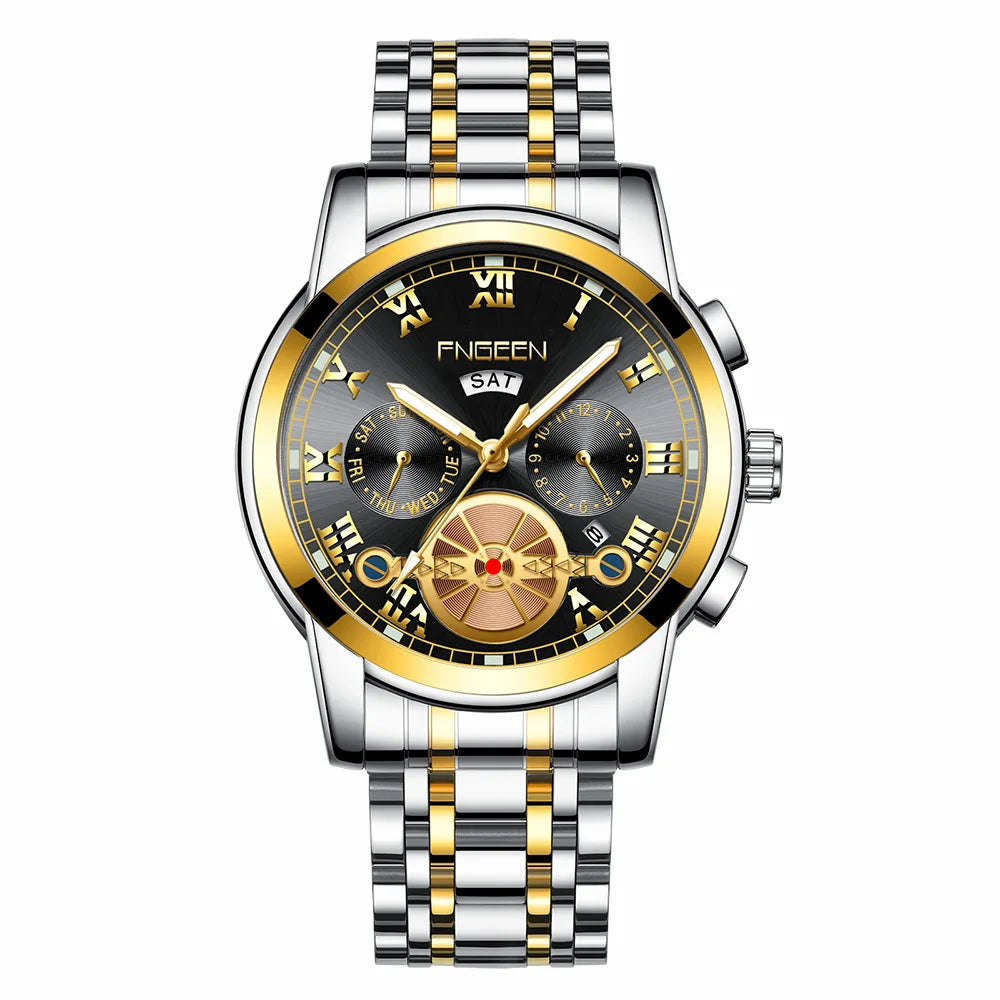 Fngeen 4001 Fashion Luxury Tourbillon Quartz Steel Wristwatch Jam Montres Reloj Life Waterproof Luminous Pointer Watch for Men