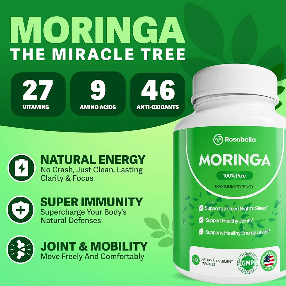 Pure Nutrient MORINGA CAPSULE- MORINGA SUPPLEMENT - Rich Moringa Powder - Support Energy, Skin Health, Gut Health, Antioxidants