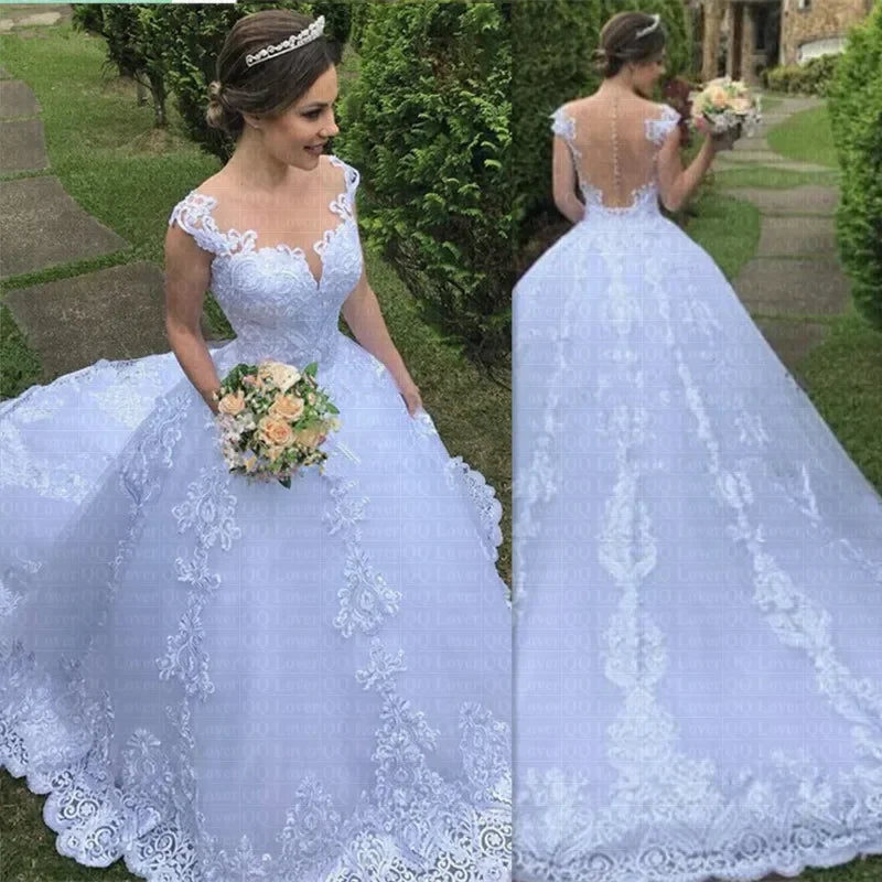 Customized Vestido De Noiva O-Neck Ball Gown Princess Wedding Dress 2025 Appliques Luxury Bride Sexy Back Robe De Mariee