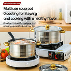 5-Piece Golden Stainless Steel Cookware Set - Durable, Multi-Purpose, Easy to Clean, Compatible with All Stoves, Non-Stick,