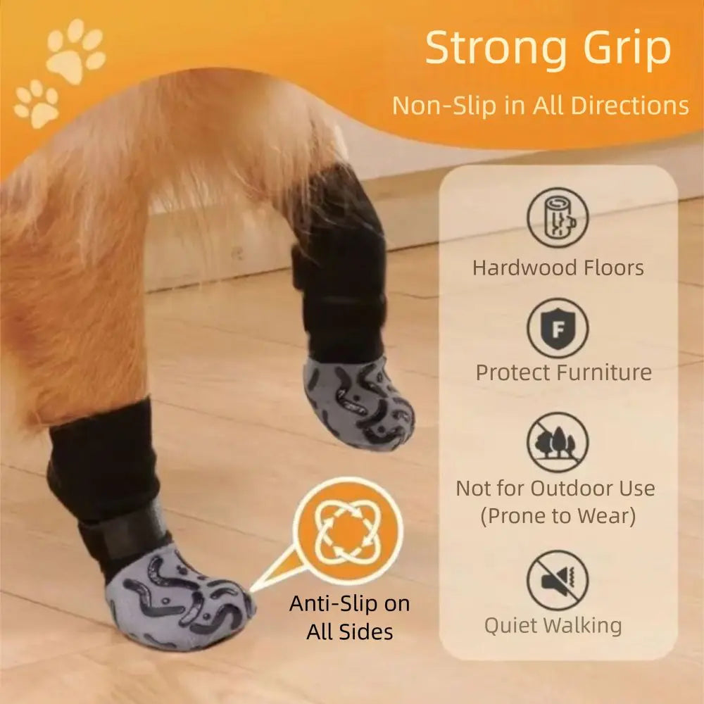 4PCS High Quality Anti-Slip Cozy Dog Socks Anti-Scratch Adjustable Band Knitted Socks Strong Grip Cotton Paw Protector Indoor