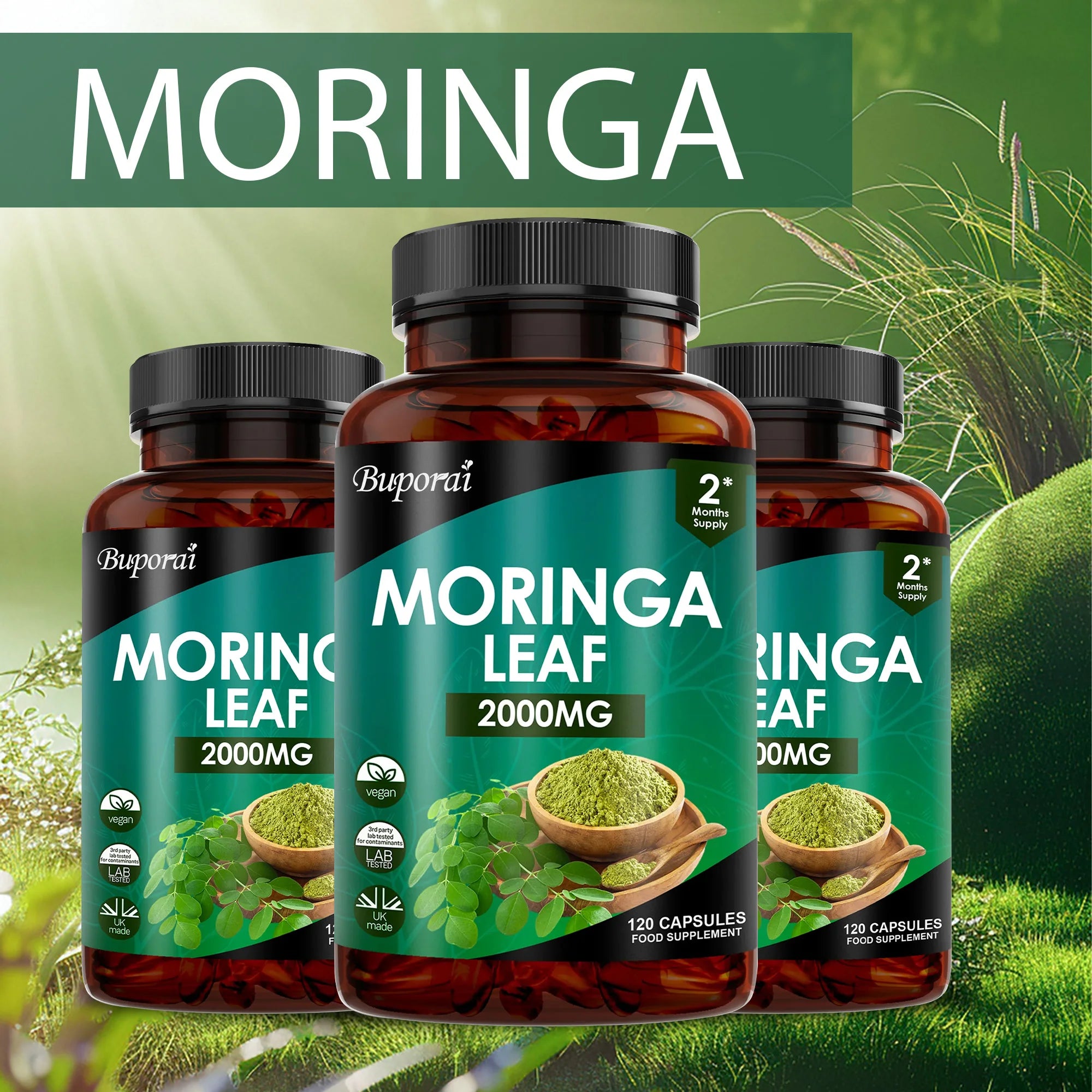 Moringa Leaf Capsules - Supports Digestive and Intestinal Health, Antioxidants, Nourishes Skin, Improves Energy Levels