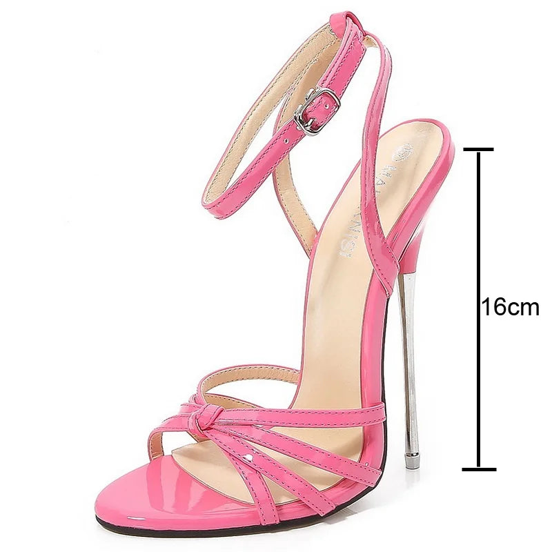 Women Ankle Strap Metal High Heel Sandals for Host Internet Celebrity Cross Dressing Nightclub PartyPrincess Sexy Bedding Shoes