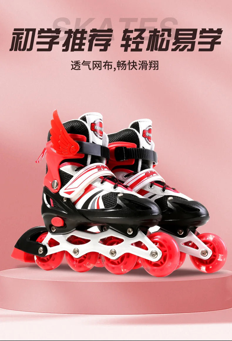 Children's the Skating Shoes Men's and Women's Adjustable Pulley Single Flash Roller Skates