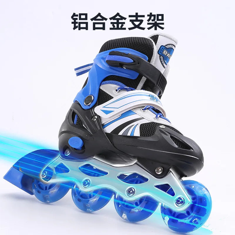 Children's the Skating Shoes Men's and Women's Adjustable Pulley Single Flash Roller Skates