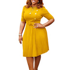 Autumn Spring African Dresses for Women 2023 Elegant African Half Sleeve O-neck Solid Color Midi Dress Dashiki African Clothing