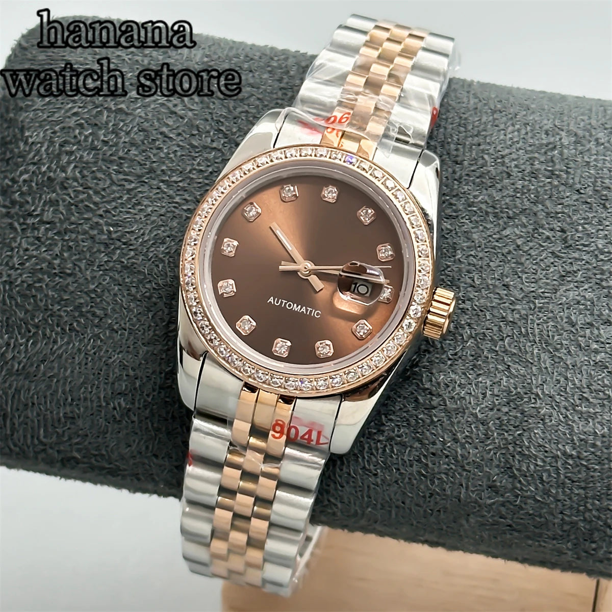 BLIGER 31mm NH05 Silver Gold Women's automatic watch with Diamond bezel Sunlit White mother-pearl dial stainless steel bracelet