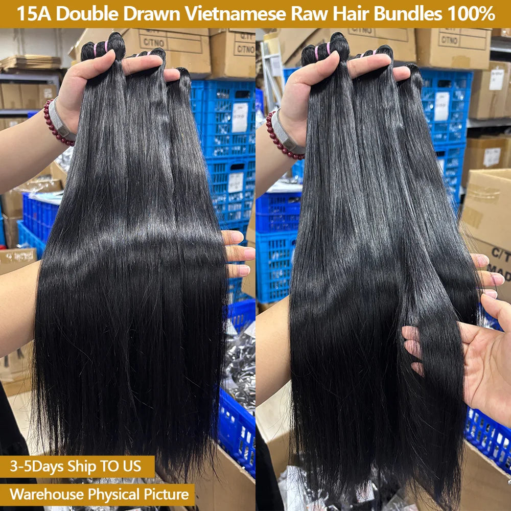 15A Raw Hair Bundles Double Drawn Vietnamese 22Inch Straight Bundles 100% Human Hair Bundles Unprocessed Virgin Hair Extensions
