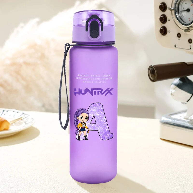 650ml Move K-Pop Demon Hunters Water Bottle Cute Letter A-Z Printed Portable Fitness Drink Container Fashion Girls Birthday Gift