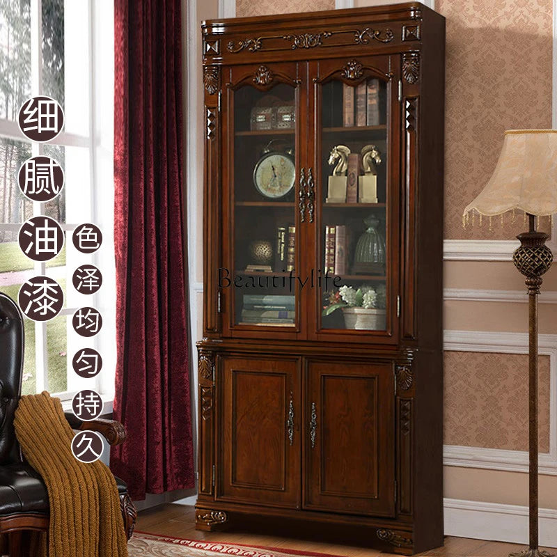 *European solid wood American free combination book all solid wood glass door display case
