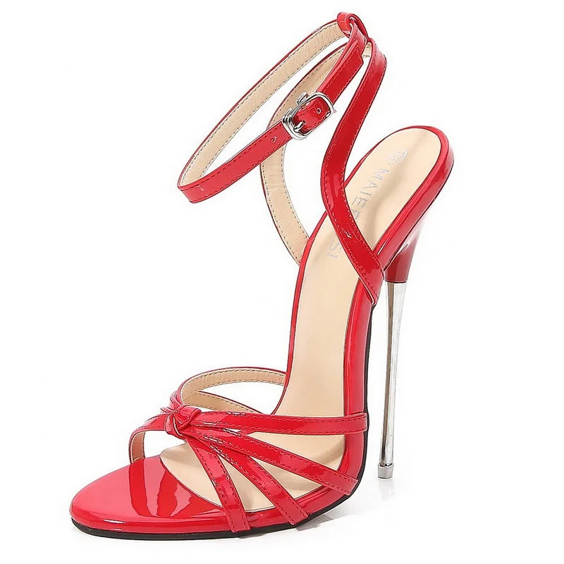 Women Ankle Strap Metal High Heel Sandals for Host Internet Celebrity Cross Dressing Nightclub PartyPrincess Sexy Bedding Shoes