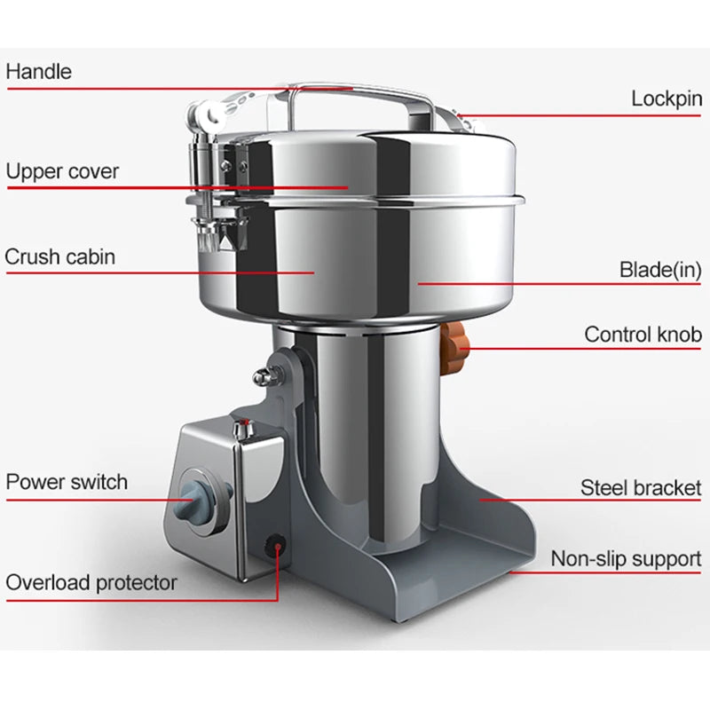 2500g Swing Type Safety Electric Grain Grinder Mill High-speed Spice Mill Commercial Powder Machine Dry Cereals Grinder