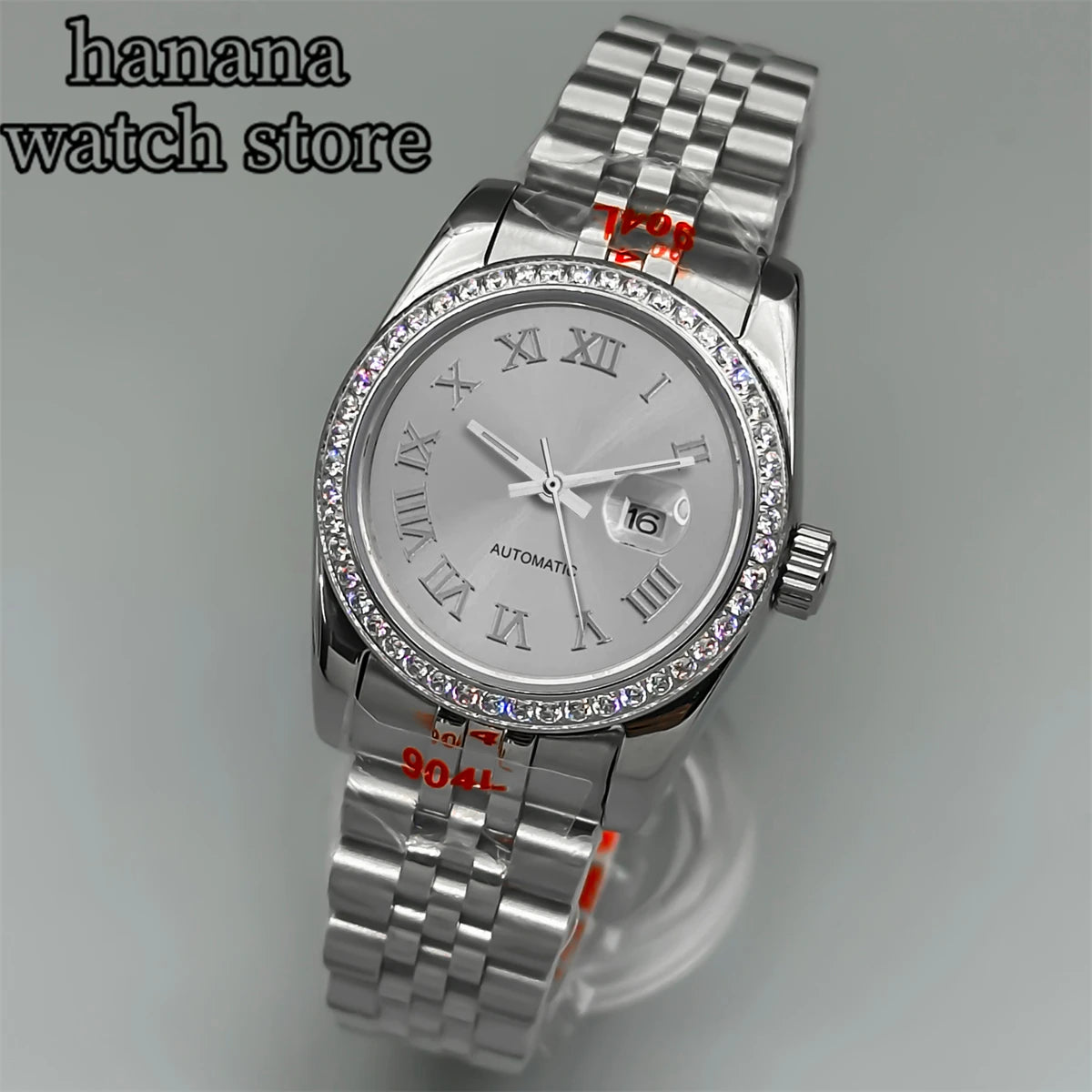 BLIGER 31mm NH05 Silver Gold Women's automatic watch with Diamond bezel Sunlit White mother-pearl dial stainless steel bracelet