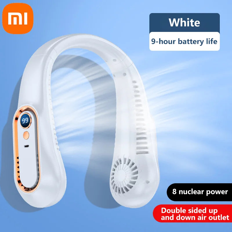 Xiaomi 8000mAh Electric Hanging Neck Fan Portable Bladeless Mini Rechargeable Mute LED Digital Display Air Cooler For Outdoor
