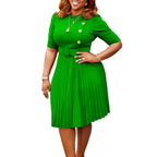 Autumn Spring African Dresses for Women 2023 Elegant African Half Sleeve O-neck Solid Color Midi Dress Dashiki African Clothing