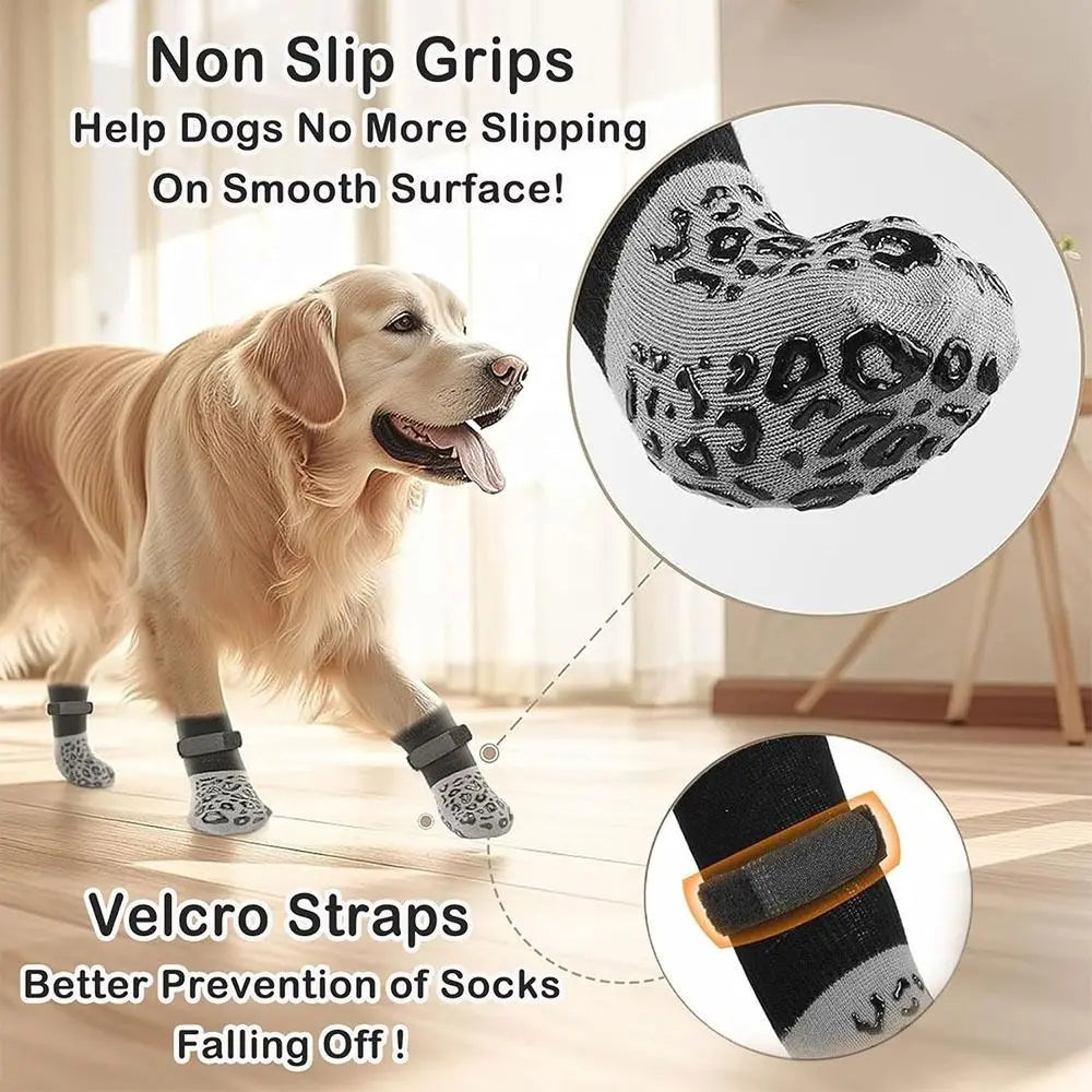 4PCS High Quality Anti-Slip Cozy Dog Socks Anti-Scratch Adjustable Band Knitted Socks Strong Grip Cotton Paw Protector Indoor