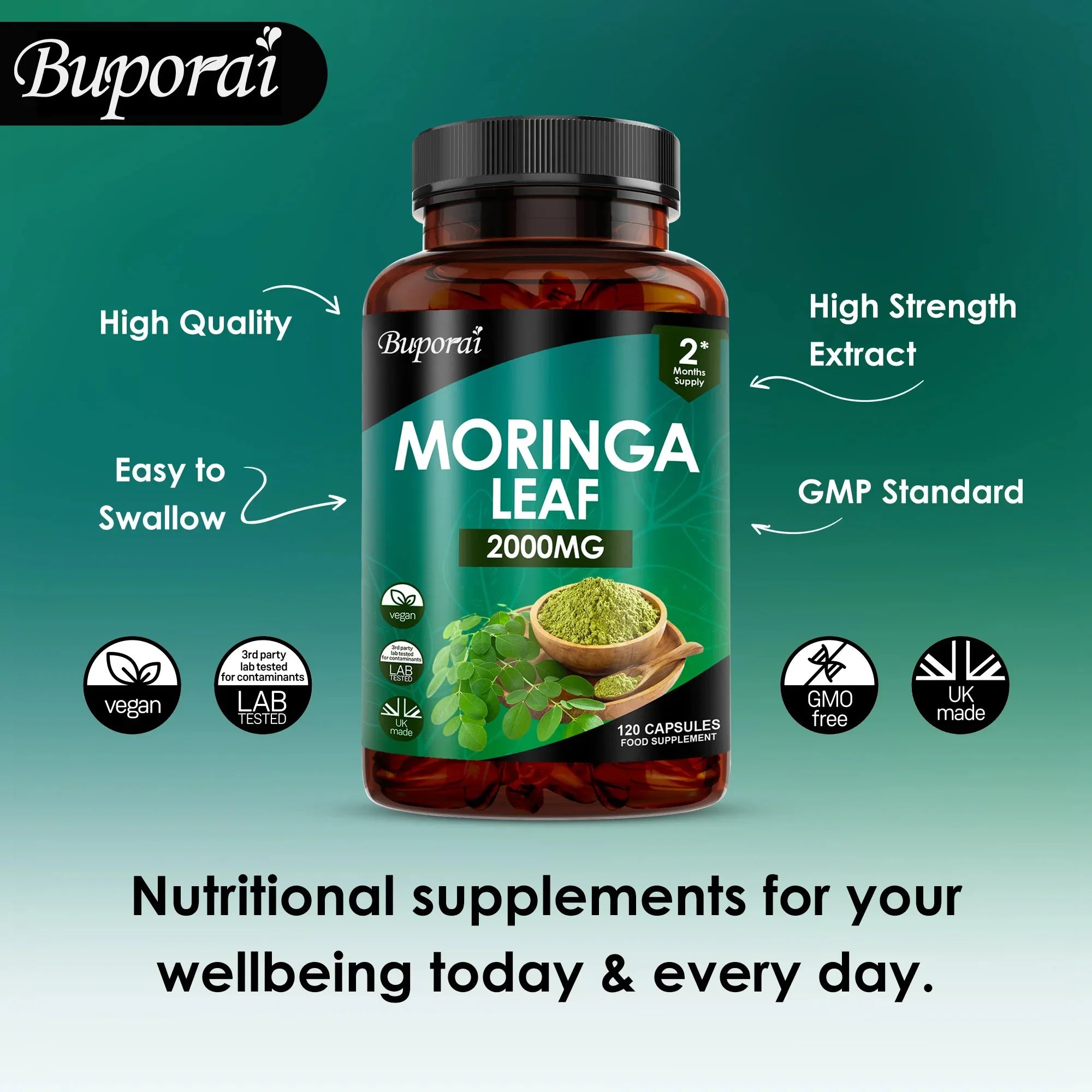 Moringa Leaf Capsules - Supports Digestive and Intestinal Health, Antioxidants, Nourishes Skin, Improves Energy Levels