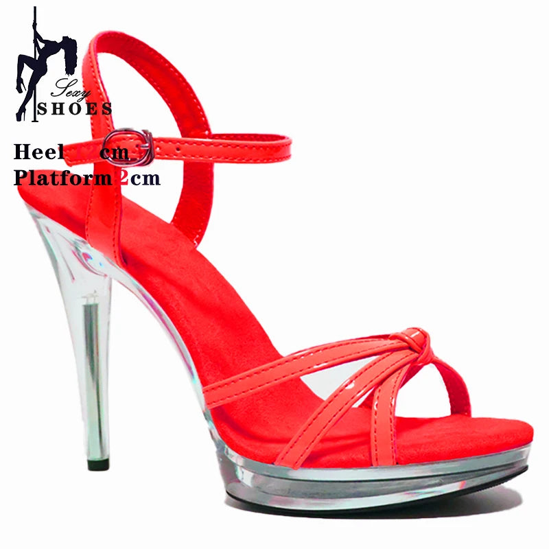 2024 Ultra High Heels 12CM Women's Shoes Slim Clear Heels Crystal Cross-tied Sandals T-show Model Shoes Buckle Strap Stiletto