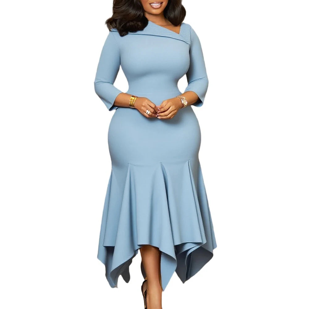 Elegant Church Dresses for Women 2025 Autumn New African Office Wear Ladies Work Business Party 3/4 Sleeves Mermaid Dress