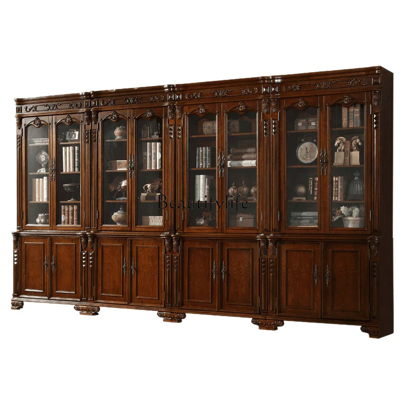 *European solid wood American free combination book all solid wood glass door display case